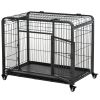 Metal Dog Crate 37" Heavy Duty Folding Kennel with Removable Tray Cover 4 Wheels Gray