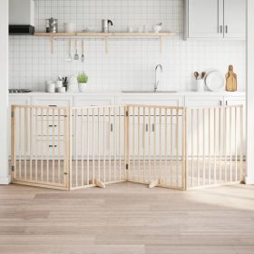 Dog Gate with Door Foldable 4 Panels 126.0 " Poplar Wood
