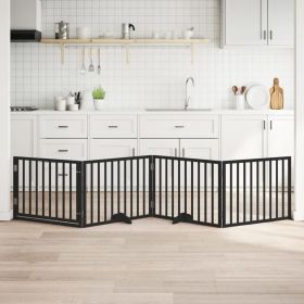 Dog Gate with Door Foldable 4 Panels Black 126.0 " Poplar Wood