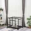 Metal Dog Crate 37" Heavy Duty Folding Kennel with Removable Tray Cover 4 Wheels Gray