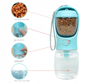 Portable Pet Water Bottle with Food Container - Leakproof Travel Water Dispenser & Collapsible Food Storage for Dogs, Cats, Outdoor Activities (Color: Blue, size: 350ml)