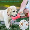 Portable 4-in-1 Pet Water Bottle With Food Storage, Poop Bag Dispenser, and Spoon. 300ml Capacity. Available In Yellow, Pink, Green, and Other Colors.
